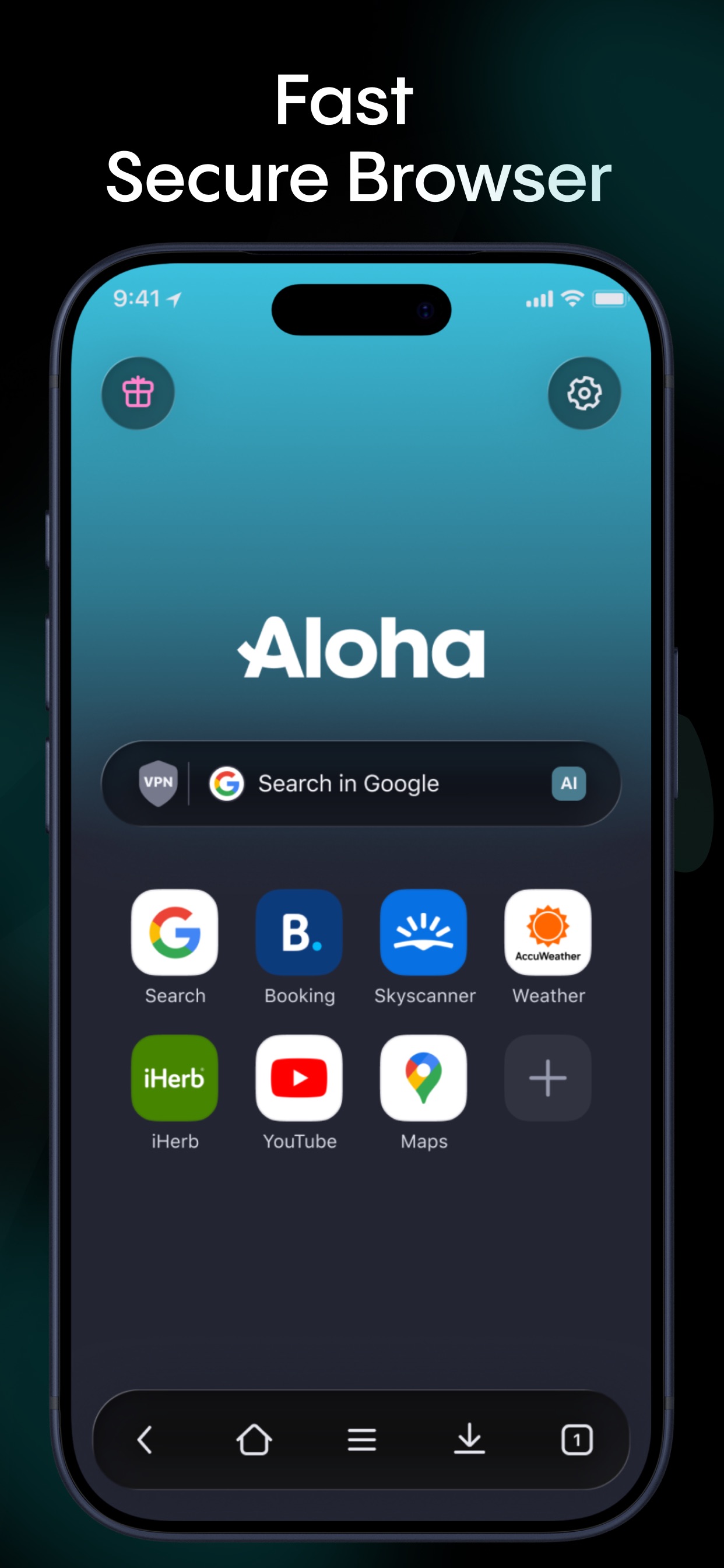 Aloha Browser - Private VPN iPhone screenshot 1