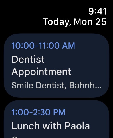 Google Calendar Apple Watch screenshot 1