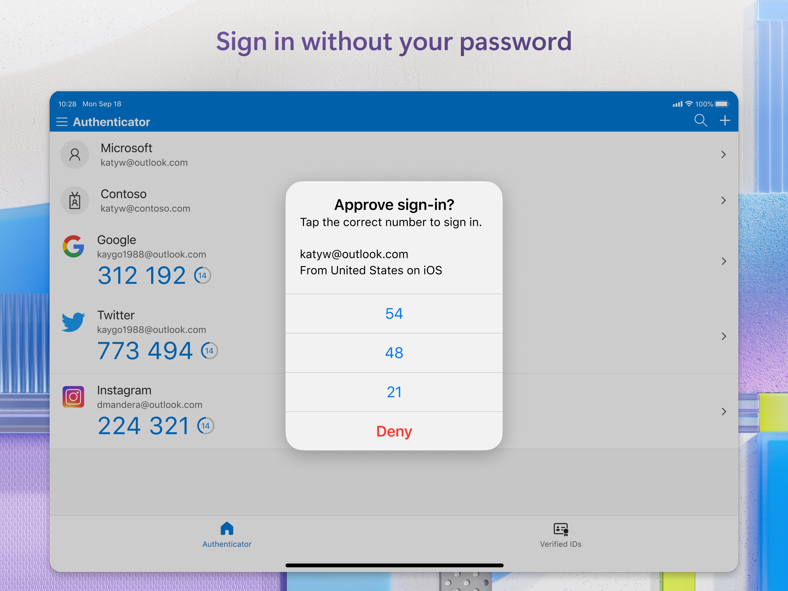 Microsoft Authenticator iPad screenshot 3