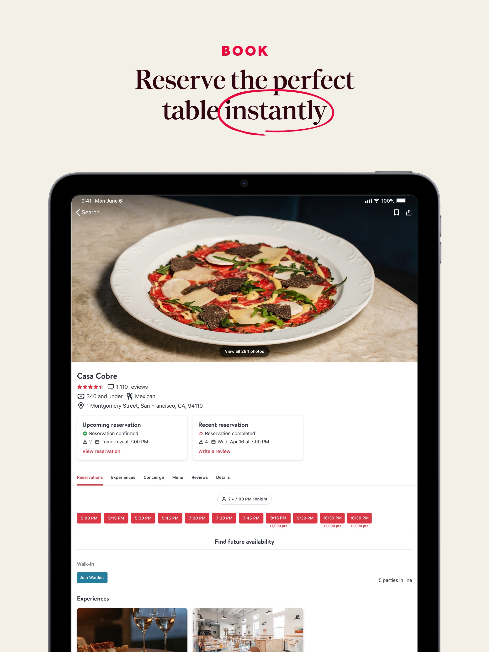 OpenTable iPad screenshot 4