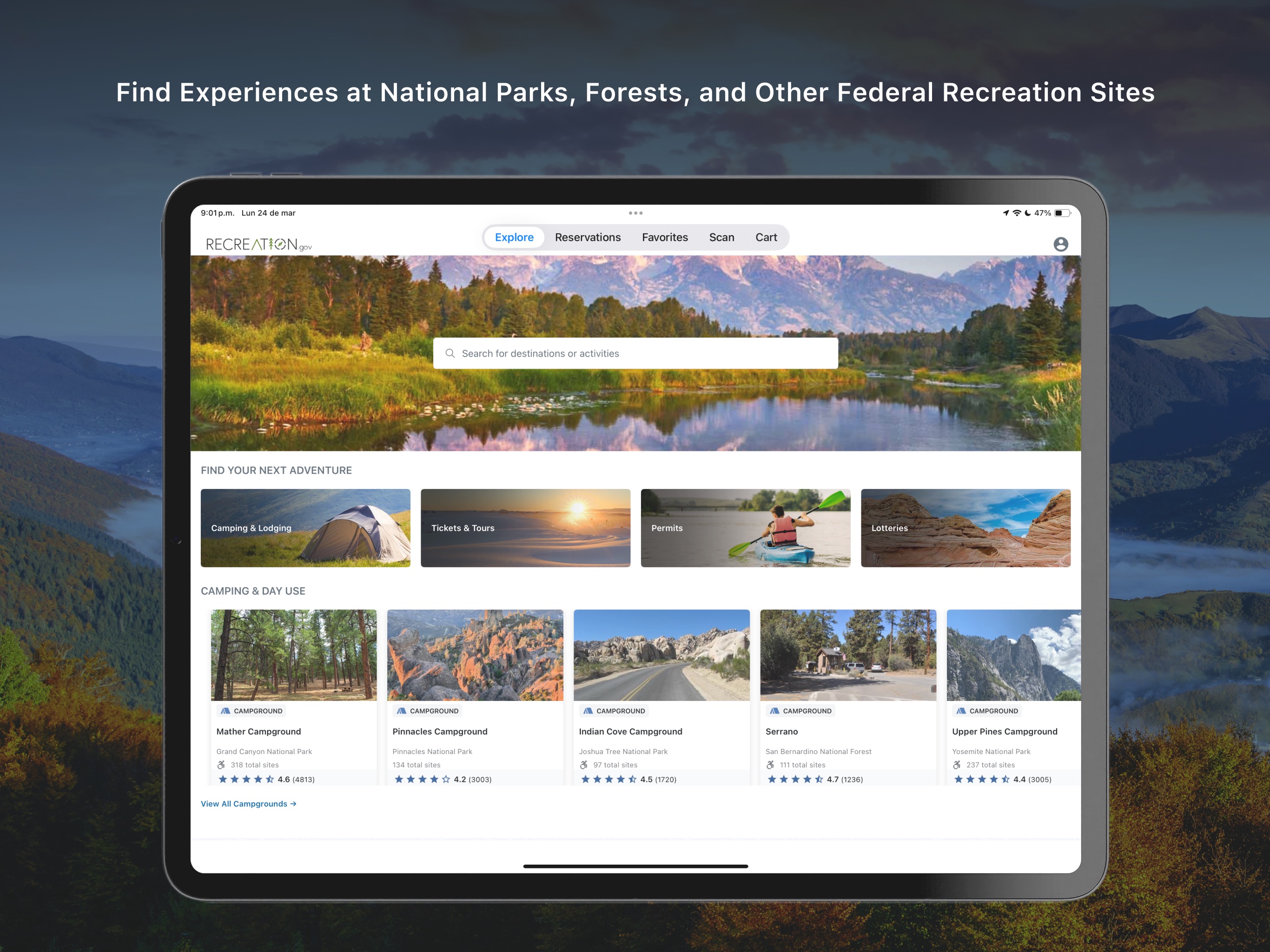 Recreation.gov iPad screenshot 1