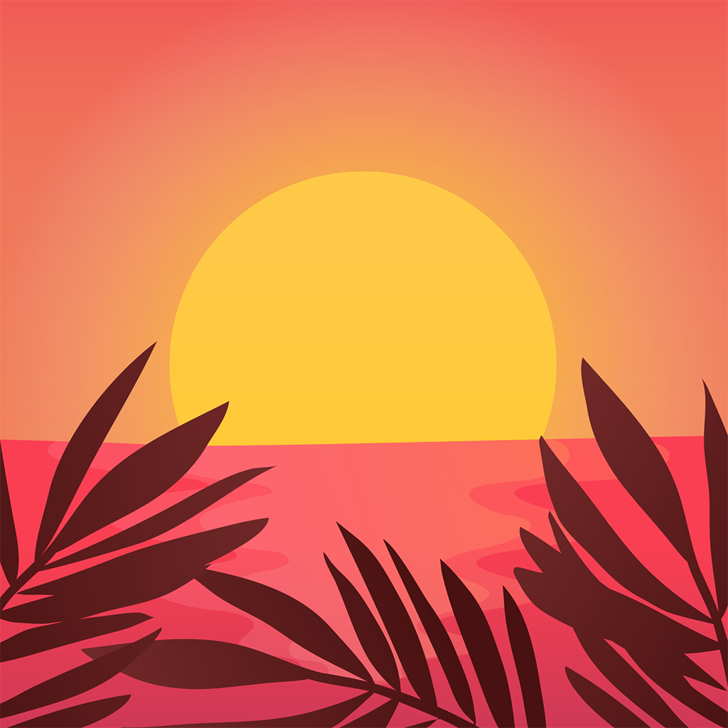 Sonus Island app icon with a orange flat minimalist squircle design featuring a tropical sunset.