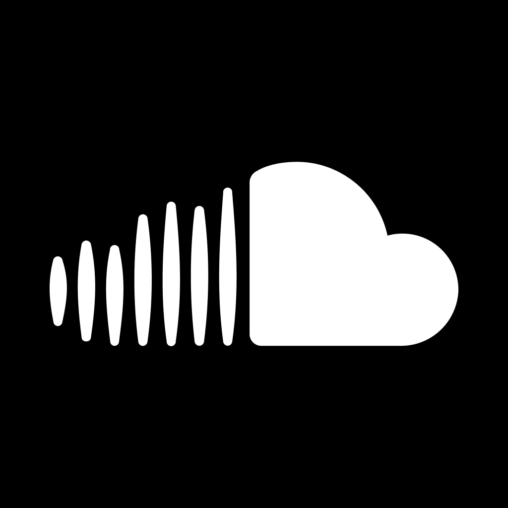 SoundCloud app icon with a black flat minimalist rounded rectangle design featuring a cloud and sound waves.