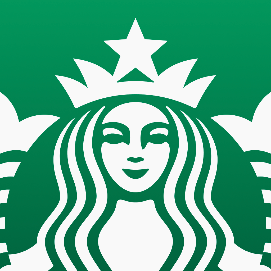 Starbucks app icon with a green high contrast vector square design featuring a stylized bearded face with star.