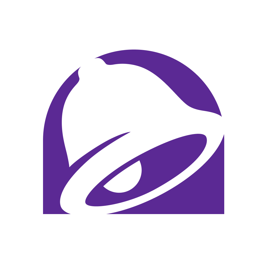 Taco Bell Fast Food & Delivery app icon with a white flat minimalist organic shape design featuring a stylized letter p.