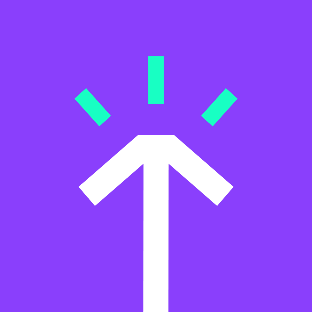Timely app icon with a purple flat minimalist square design featuring an upward arrow with signals.