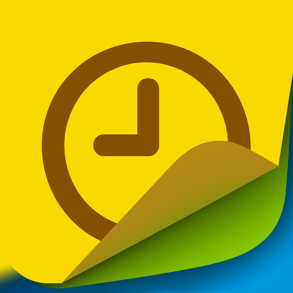 Timenotes 2.0 app icon with a yellow flat minimalist squircle design featuring a clock.
