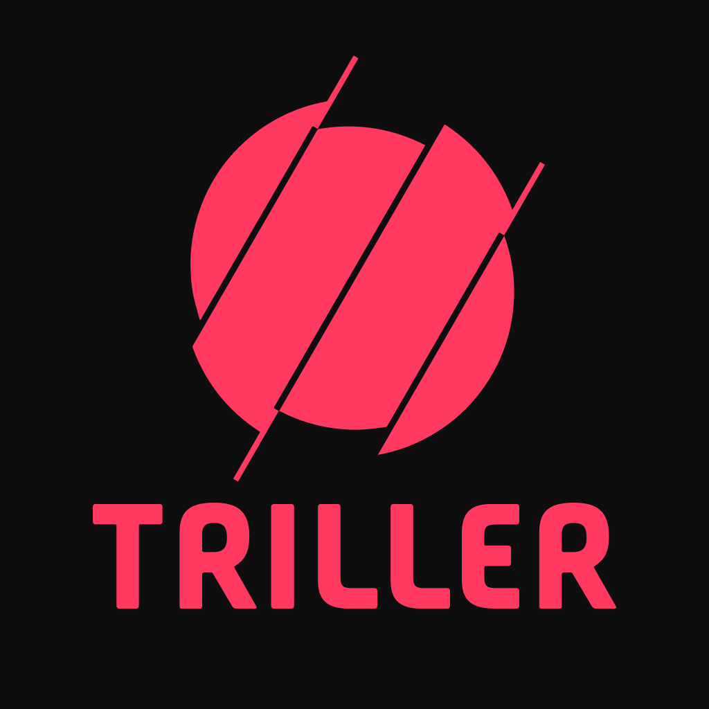 Triller app icon with a red flat minimalist circle design featuring an abstract circle with diagonal stripes.