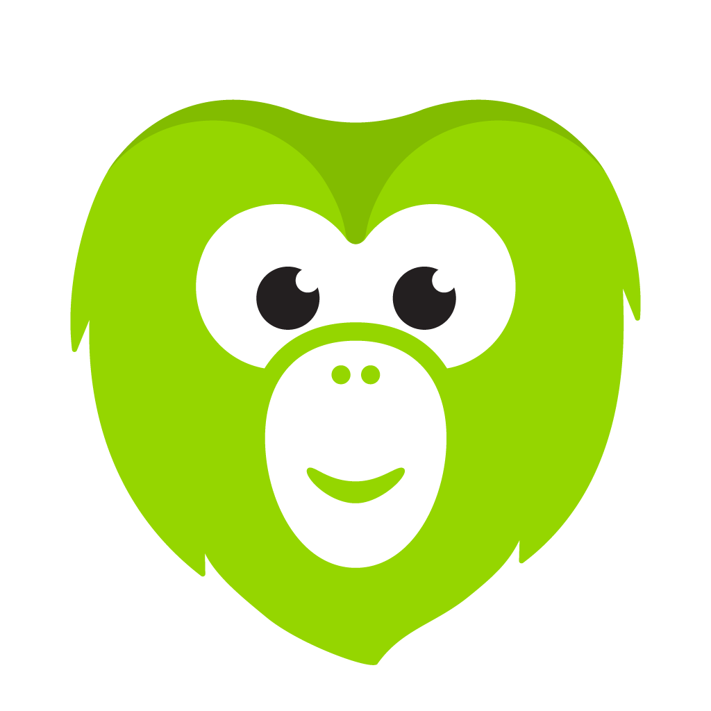 Wanderu app icon with a white flat minimalist organic shape design featuring a monkey face.