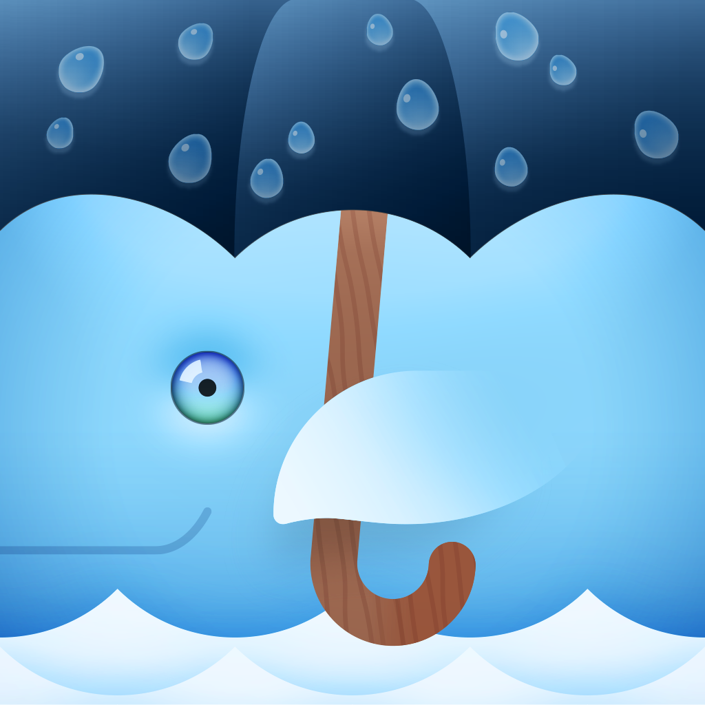 Waterlogue app icon with a blue 3D cartoon organic shape design featuring a blue whale character.