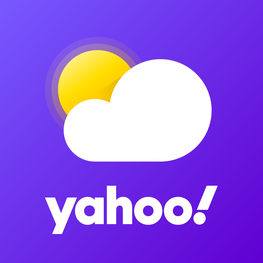 Yahoo Weather app icon with a purple flat minimalist squircle design featuring a sun and cloud.