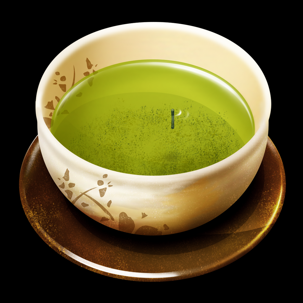 Yoritsuki app icon with a black soft 3D circle design featuring a matcha bowl.